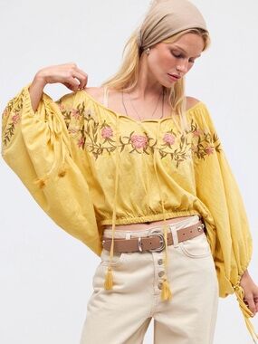 NWT Free People Plumeria Embroidered Top
